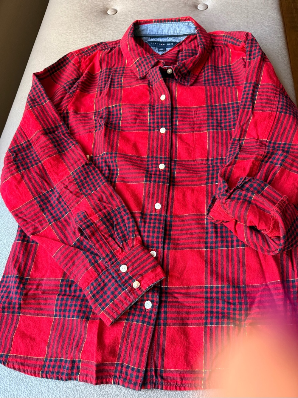Tommy Hilfiger woman’s red and navy Plaid Button-Down Shirt